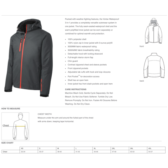 Mens Port Authority Vortex Waterproof 3-in-1 Jacket
