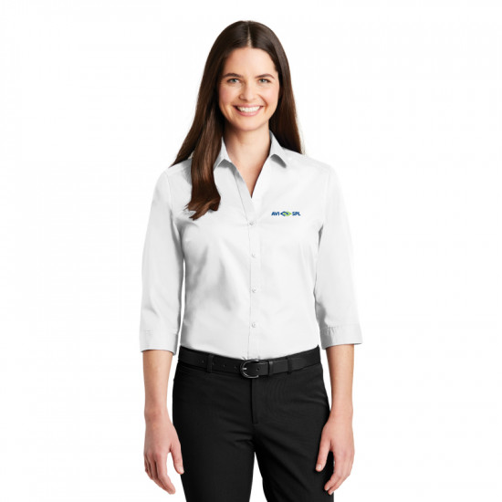 Ladies Port Authority 3/4-Sleeve Carefree Poplin Shirt